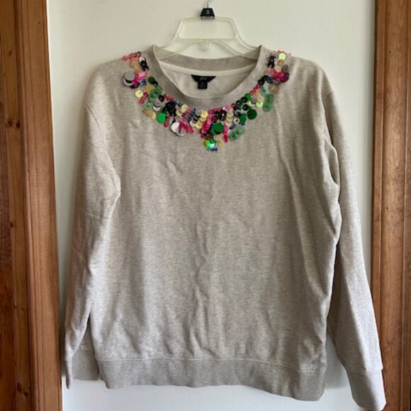 J. CREW Embellished Beaded Sweatshirt Oatmeal Mermaid M - Picture 5 of 16